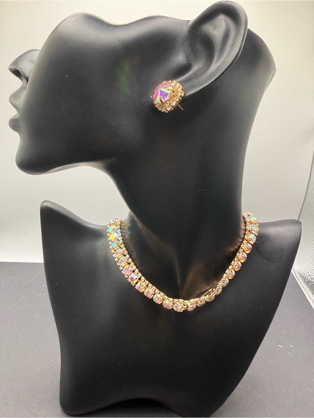 Iridescent Aurora Borealis Glass Rhinestone Necklace & Earring Set